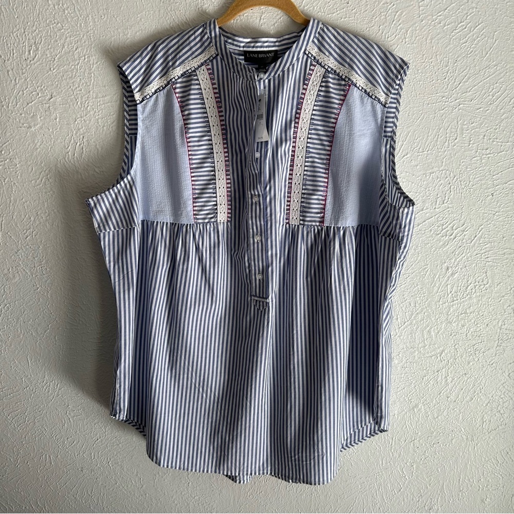 Lane Bryant Sleeveless Stripe Button Popover Top Sz 22 NWT Coastal Preppy - Picture 2 of 7